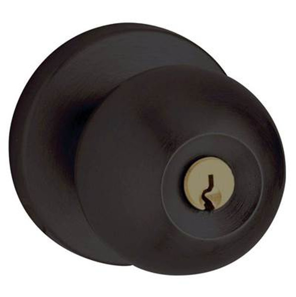 BALDWIN 5215.190.ENTR TUBULAR KEYED ENTRY SET MODERN KNOB WITH CONTEMPORARY ROSE EMERGENCY EXIT IN SATIN BLACK