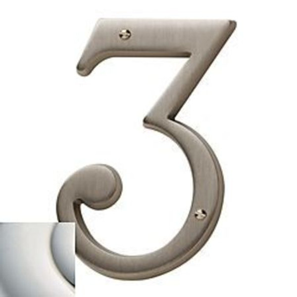 BALDWIN 90673.055.CD #3 HOUSE NUMBER 4-3/4" IN LIFETIME (PVD) POLISHED NICKEL