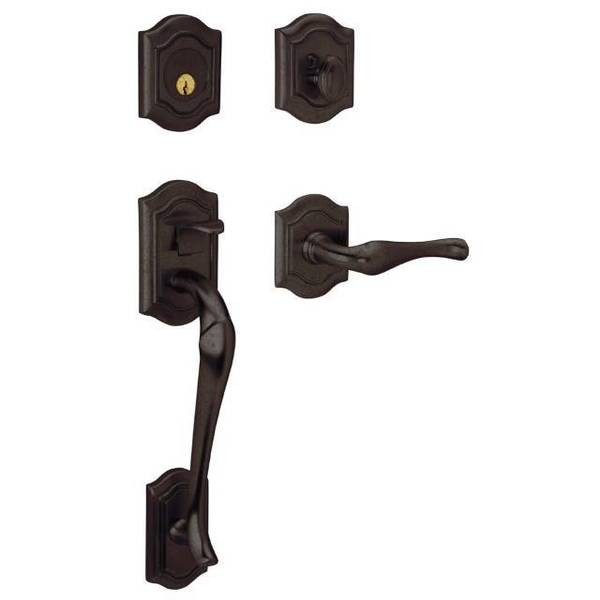 BALDWIN 85327.412.ENTR BETHPAGE SINGLE CYLINDER HANDLESET WITH 5077 KNOB IN DISTRESSED VENETIAN BRONZE