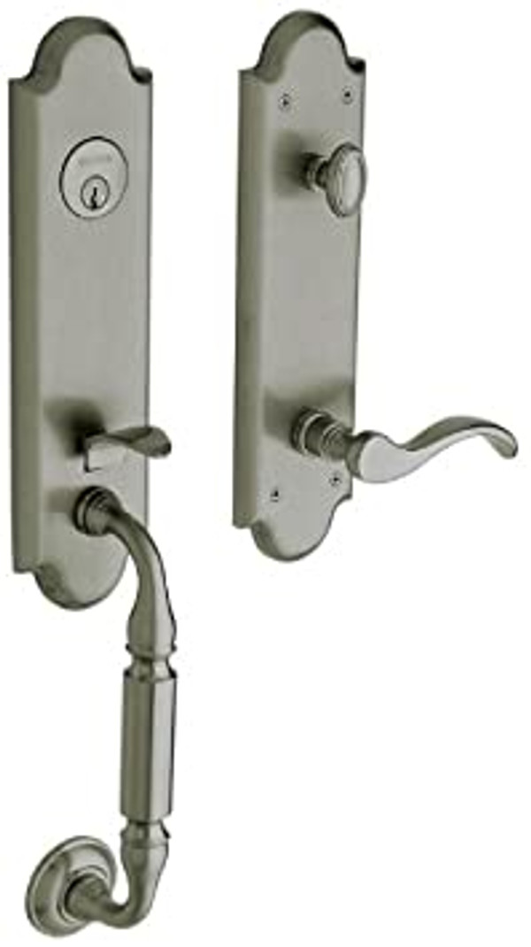 BALDWIN 85350.151.RENT MANCHESTER SINGLE CYLINDER HANDLESET WITH 5455V LEVER RIGHT HAND EMERGENCY EGRESS IN ANTIQUE NICKEL