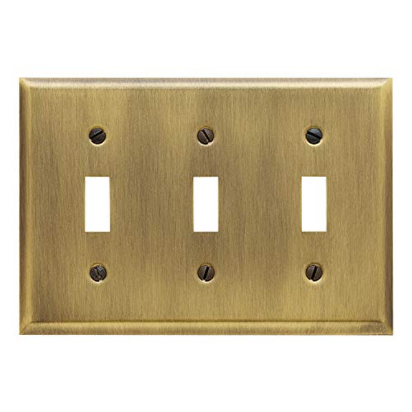Baldwin Estate 4770.050.CD Square Beveled Edge Triple Toggle Switch Wall Plate in Satin Brass, 4.5"x6.5"