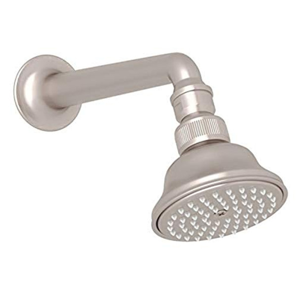 Rohl C5504ESTN Perletto 3-in Anti-Cal Single Function Showerhead with 7-in Shower Arm, Satin Nickel