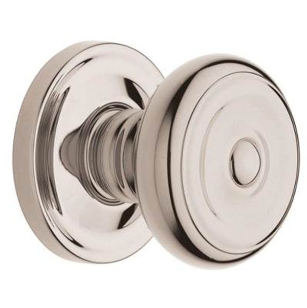 BALDWIN 5020.055.PASS PASSAGE SET 5020 COLONIAL KNOB WITH 5048 ROSE 2-3/8" BACKSET IN LIFETIME (PVD) POLISHED NICKEL