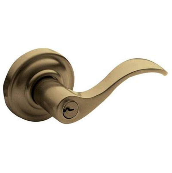 BALDWIN 5255.050.LENT TUBULAR KEYED ENTRY SET LEFT HAND WAVE LEVER WITH CLASSIC ROSE EMERGENCY EXIT IN SATIN BRASS & BLACK