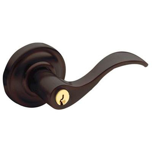 BALDWIN 5255.112.LENT TUBULAR KEYED ENTRY SET LEFT HAND WAVE LEVER WITH CLASSIC ROSE EMERGENCY EXIT IN VENETIAN BRONZE