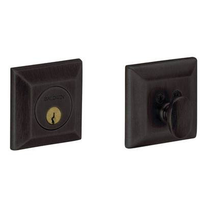 BALDWIN 8254.402 Squared Single Cylinder DeadboltT  2-1/8" Door Prep in Distressed Oil Rubbed Bronze