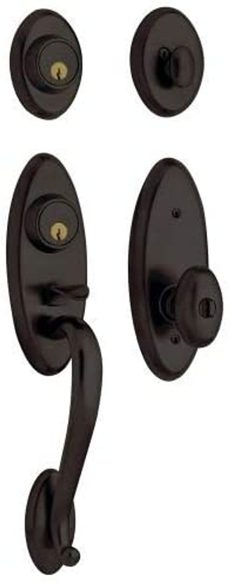 BALDWIN 85345.102.2ENT LANDON TWO-POINT LOCK HANDLESET SINGLE CYLINDER WITH 5225 KNOB IN OIL RUBBED BRONZE