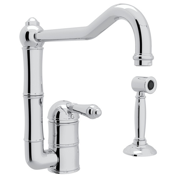 ROHL A3608LMWSAPC-2 ACQUI SINGLE HOLE COLUMN SPOUT KITCHEN FAUCET WITH SIDESPRAY METAL LEVER POLISHED CHROME