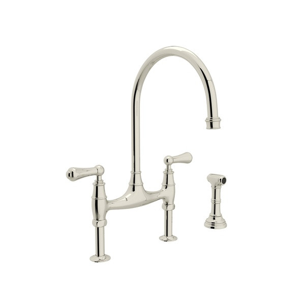 ROHL U.4719L-PN-2 PERRIN & ROWE GEORGIAN ERA BRIDGE KITCHEN FAUCET WITH SIDESPRAY POLISHED NICKEL