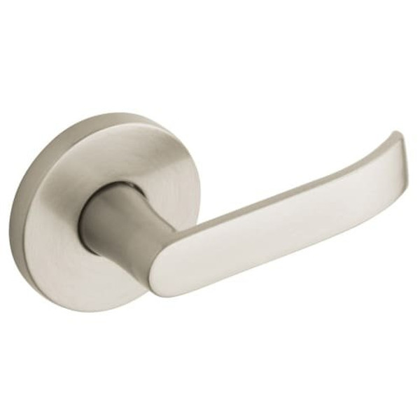 Baldwin 5460V.MR Pair of Contemporary Estate Levers Without Rosettes, Lifetime Satin Nickel