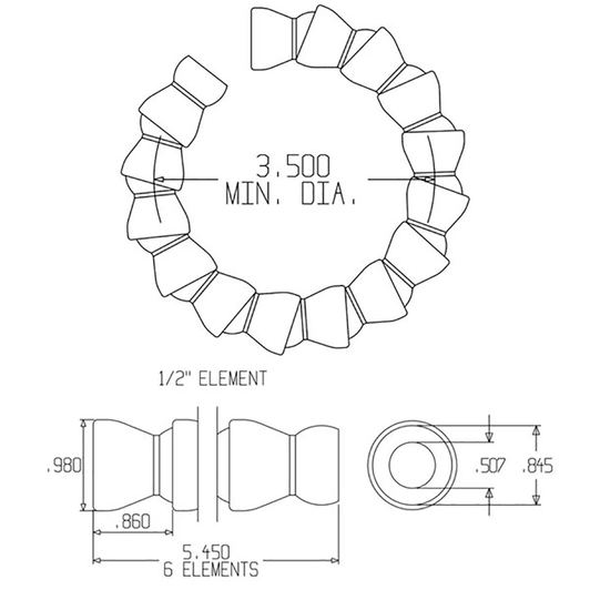 8200-101 Coolant Hose Segment to 1/2" drawing