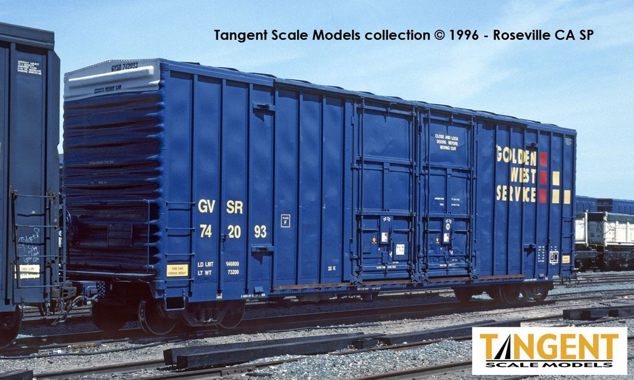 Tangent Scale Models HO 29013-01 Gunderson Brothers 50’ 6089cf High Cube  Double Plug Door Box Car Golden West Service 'B-70-43 Repaint 1996+' GVSR  