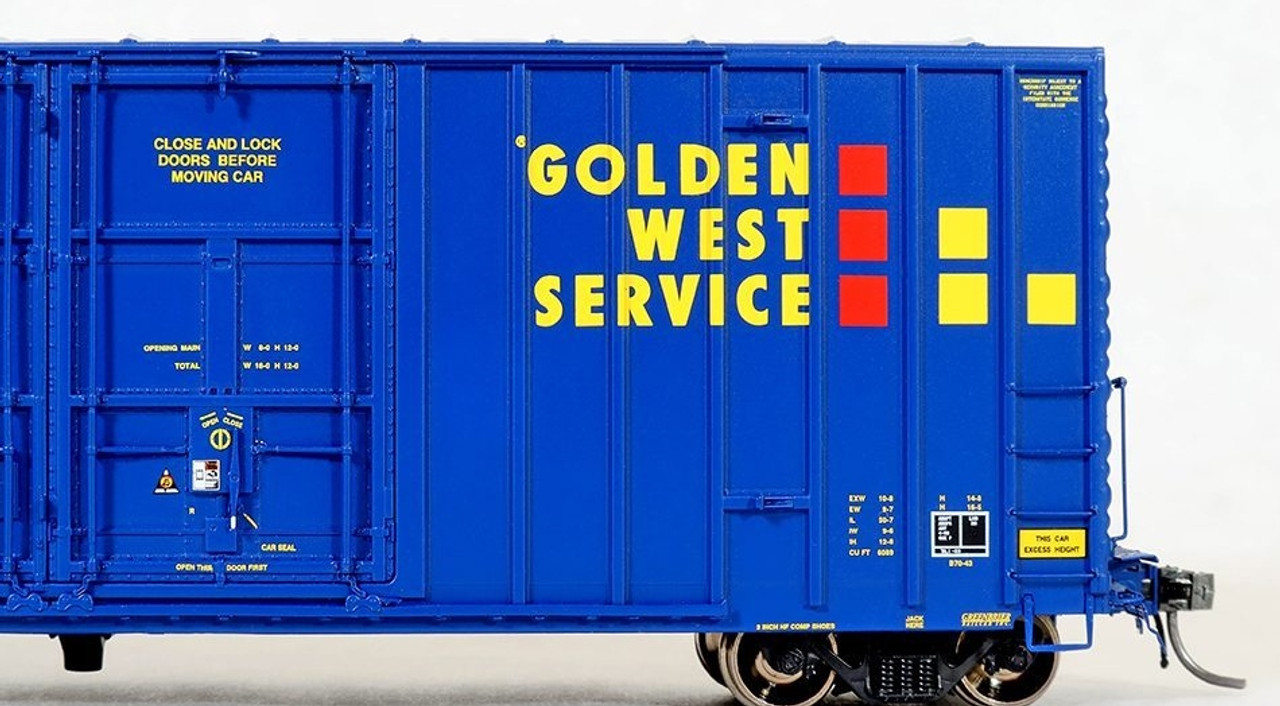 Tangent Scale Models HO 29013-01 Gunderson Brothers 50’ 6089cf High Cube  Double Plug Door Box Car Golden West Service 'B-70-43 Repaint 1996+' GVSR  