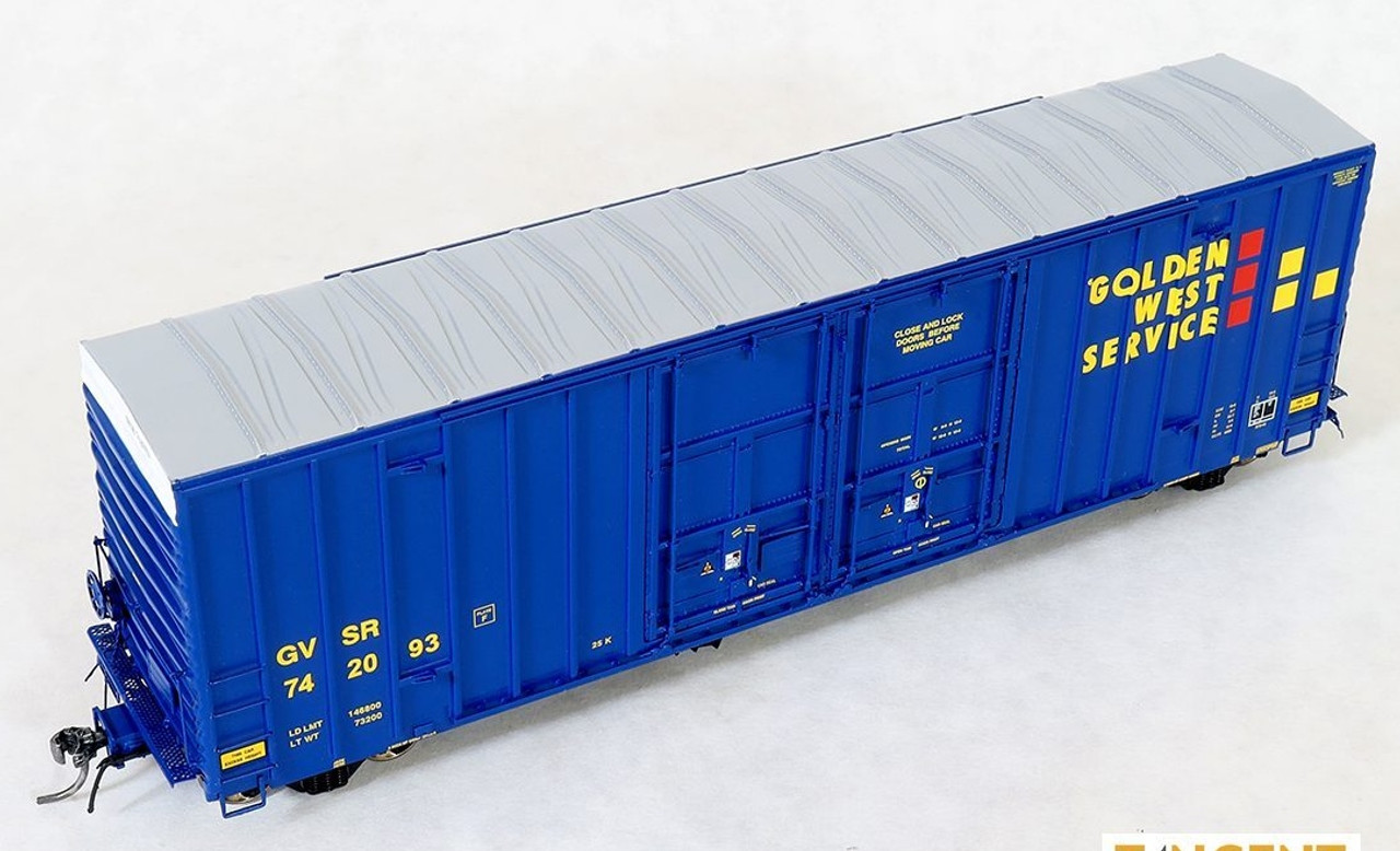 Tangent Scale Models HO 29013-08 Gunderson Brothers 50’ 6089cf High Cube  Double Plug Door Box Car Golden West Service 'B-70-43 Repaint 1996+' GVSR  