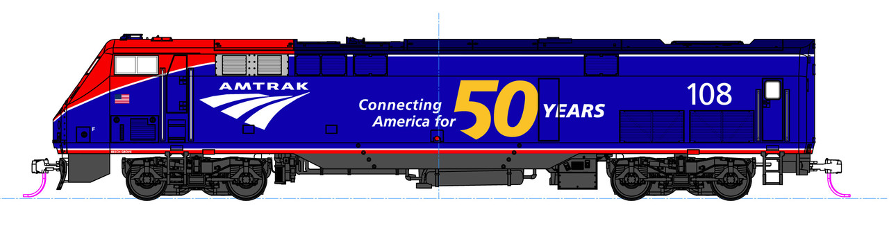 Kato N 176-6037 DCC Ready GE P42 Genesis Diesel Locomotive Amtrak 'Phase  VI' w/ 50th Anniversary Logo AMTK #108