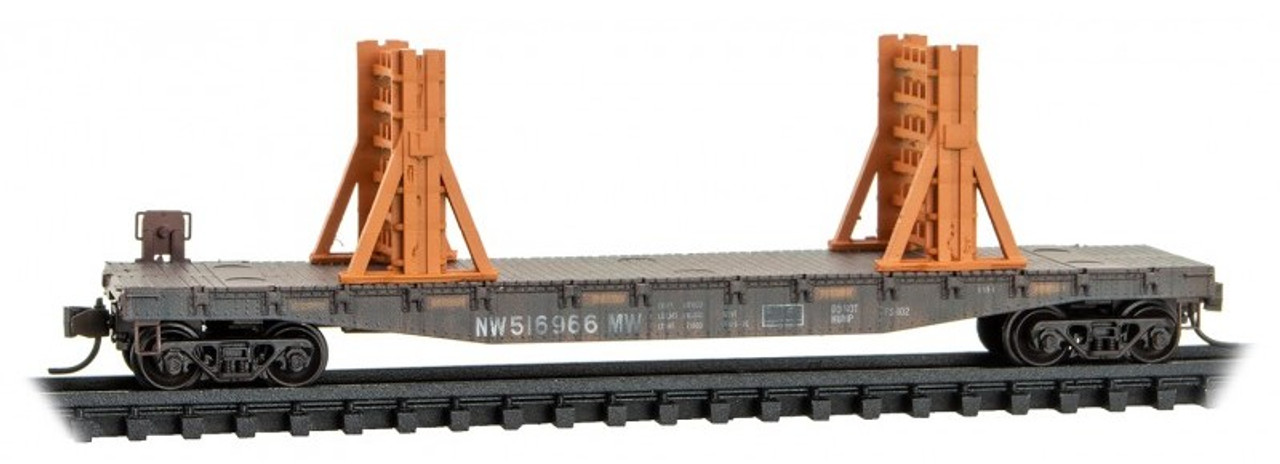 Micro Trains Line N 983 02 220 50' Fishbelly-Side Flatcar Weathered  w/Ribbon Rail Rack Kit Norfolk Southern Set #1- 3 Pack - Jewel Cases