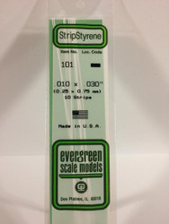 Evergreen Scale Models 101 - .010" X .030" Strip Styrene - 10 Pieces