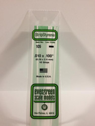 Evergreen Scale Models 105 - .010" X .100" Strip Styrene - 10 Pieces