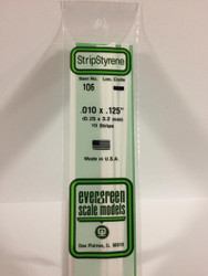 Evergreen Scale Models 106 - .010" X .125" Strip Styrene - 10 Pieces