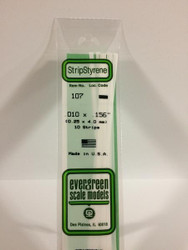 Evergreen Scale Models 107 - .010" X .156" Strip Styrene - 10 Pieces