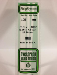 Evergreen Scale Models 108 - .010" X .188" Strip Styrene - 10 Pieces