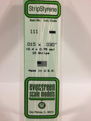 Evergreen Scale Models 111 - .015" X .030" Strip Styrene - 10 Pieces