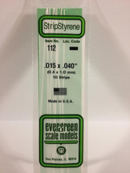 Evergreen Scale Models 112 - .015" X .040" Strip Styrene - 10 Pieces