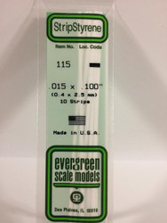 Evergreen Scale Models 115 - .015" X .100" Strip Styrene - 10 Pieces