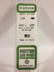 Evergreen Scale Models 116 - .015" X .125" Strip Styrene - 10 Pieces