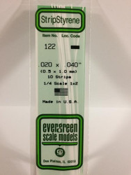 Evergreen Scale Models 122 - .020" X .040" Strip Styrene - 10 Pieces