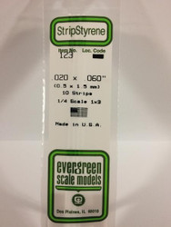 Evergreen Scale Models 123 - .020" X .060" Strip Styrene - 10 Pieces