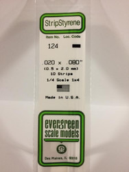 Evergreen Scale Models 124 - .020" X .080" Strip Styrene - 10 Pieces