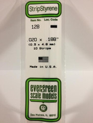 Evergreen Scale Models 128 - .020" X .188" Strip Styrene - 10 Pieces
