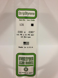 Evergreen Scale Models 131 - .030" X .030" Strip Styrene - 10 Pieces