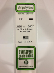 Evergreen Scale Models 132 - .030" X .040" Strip Styrene - 10 Pieces