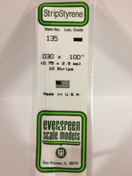 Evergreen Scale Models 135 - .030" X .100" Strip Styrene - 10 Pieces