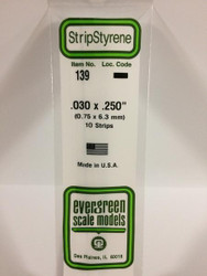 Evergreen Scale Models 139 - .030" X .250" Strip Styrene - 10 Pieces