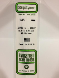 Evergreen Scale Models 145 - .040" X .100" Strip Styrene - 10 Pieces