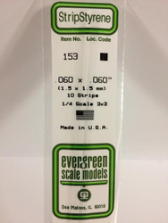 Evergreen Scale Models 153 - .060" X .060" Strip Styrene - 10 Pieces