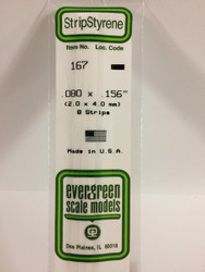 Evergreen Scale Models 167 - .080" X .156" Strip Styrene - 8 Pieces