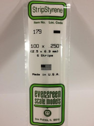 Evergreen Scale Models 179 - .100" X .250" Strip Styrene - 6 Pieces