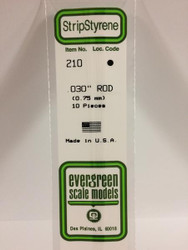 Evergreen Scale Models 210 - .030” Diameter Styrene Rod – 10 pieces