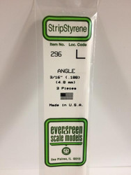Evergreen Scale Models 296 - .188” Styrene Angle – 3 pieces