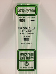 Evergreen Scale Models HO 8104 - .011” X .043” HO Scale 1X4 Strips – 10 Pieces