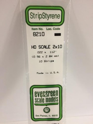 Evergreen Scale Models HO 8210 - .022” X .112” HO Scale 2X10 Strips – 10 Pieces