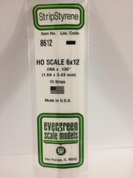 Evergreen Scale Models HO 8612 - .066” X .135” HO Scale 6X12 Strips – 10 Pieces