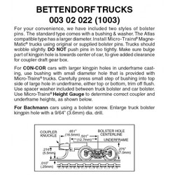 Micro Trains Line N 00302022 (1003) Bettendorf Trucks with Medium Extension Couplers - 1 Pair