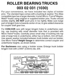 Micro Trains Line N 00302031 (1030) Roller Bearing Trucks with Short Extension Couplers - 1 Pair