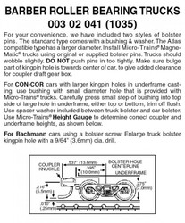 Micro Trains Line N 00302041 (1035) Barber Roller Bearing Trucks with Short Extension Couplers - 1 Pair