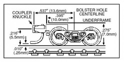 Micro Trains Line N 00302041 (1035) Barber Roller Bearing Trucks with Short Extension Couplers - 1 Pair